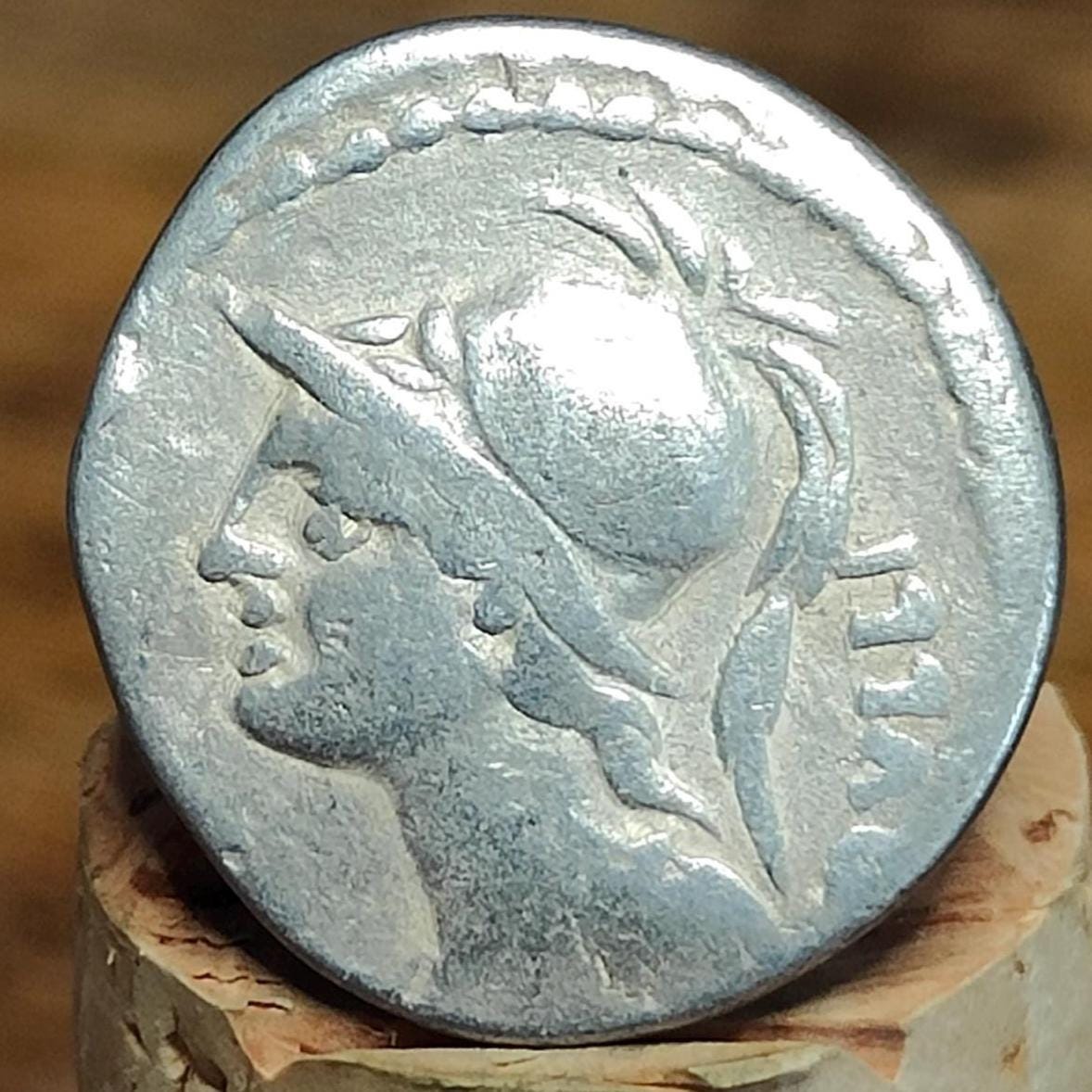 100BC Roman Republic Silver Denarius, P. Servilius Rullus, with Minerva obverse, Ancient coin