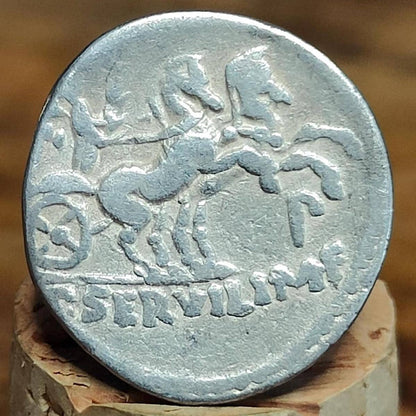 100BC Roman Republic Silver Denarius, P. Servilius Rullus, with Minerva obverse, Ancient coin
