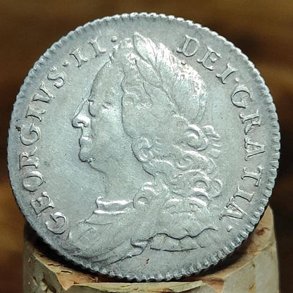 1757 King George II Silver Sixpence Coin older bust