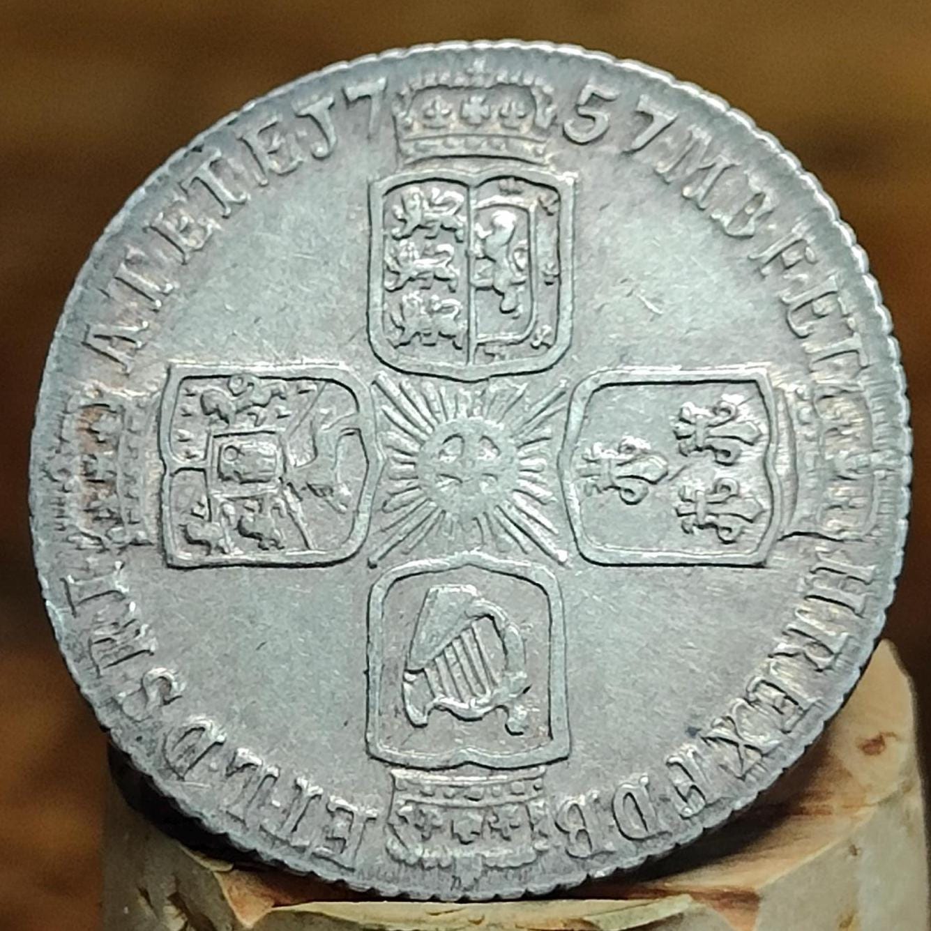 1757 King George II Silver Sixpence Coin older bust