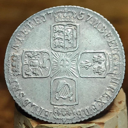 1757 King George II Silver Sixpence Coin older bust
