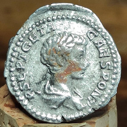 Geta Silver Denarius with Emperor reverse, 209-211AD Ancient roman coin