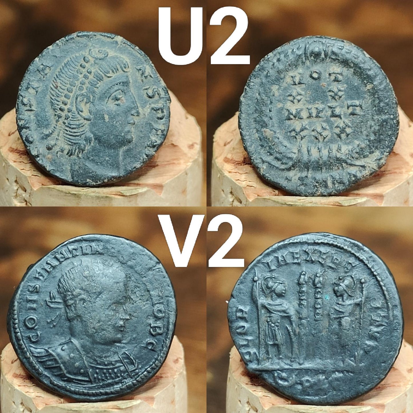 Genuine Roman coins, 4th century ancient Nummus