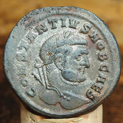 Constantius I Roman coin with god Genius reverse, 3rd century ancient follis AE1