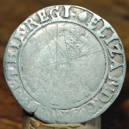 Elizabeth I Shilling from the Battle of Aylesbury Hoard, Tudor hammered silver coin, 1584 - 1586