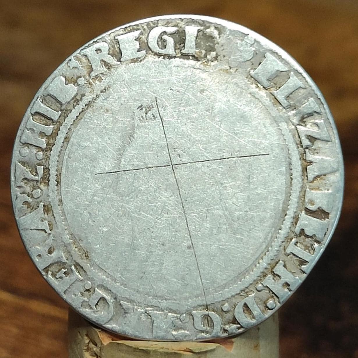 Elizabeth I Shilling from the Battle of Aylesbury Hoard, Tudor hammered silver coin, 1558 - 1560