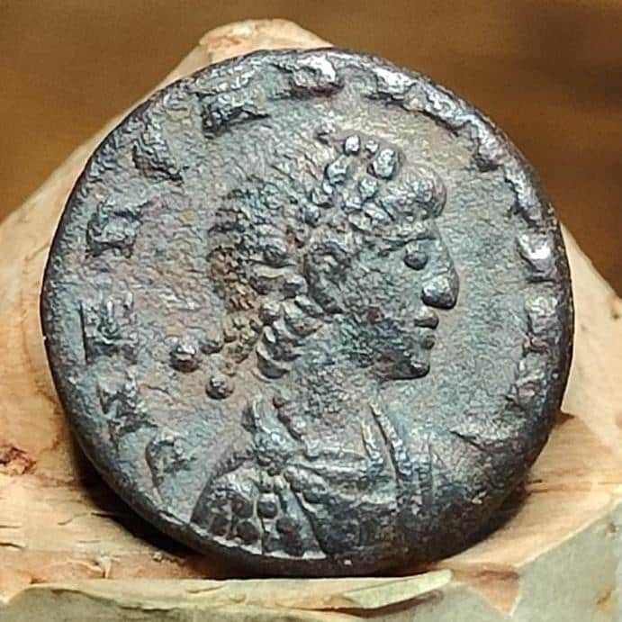 Theodosius II Roman coin with Victory and Captive reverse, 408-423AD, ancient nummus AE4