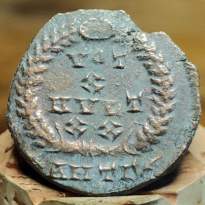 Julian II , Votive wreath reverse Roman coin, 355 to 360AD, ancient follis AE3