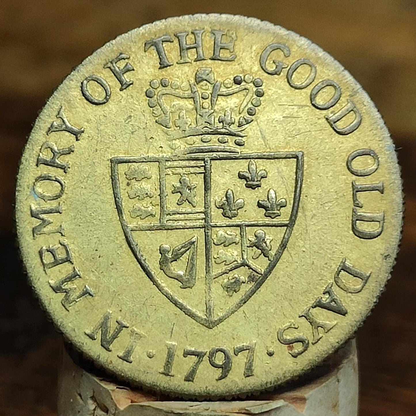 George III spade Guinea gaming token, dated 1797, Georgian brass jetton