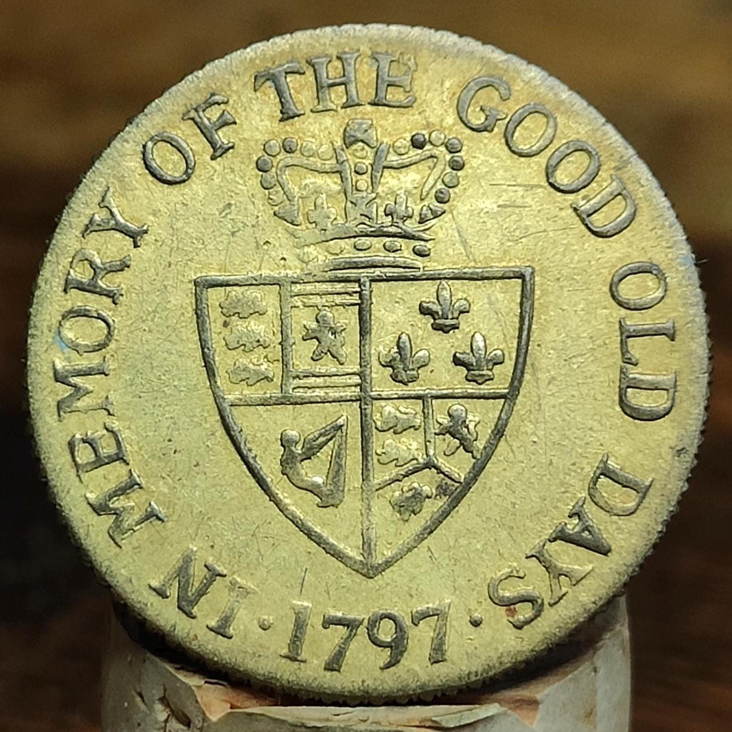 George III spade Guinea gaming token, dated 1797, Georgian brass jetton