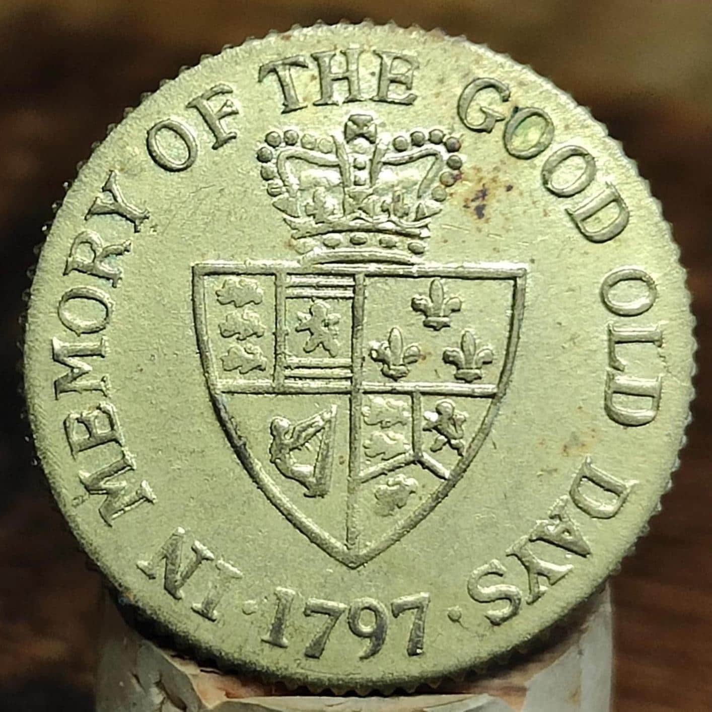 George III spade Guinea gaming token, dated 1797, Georgian brass jetton