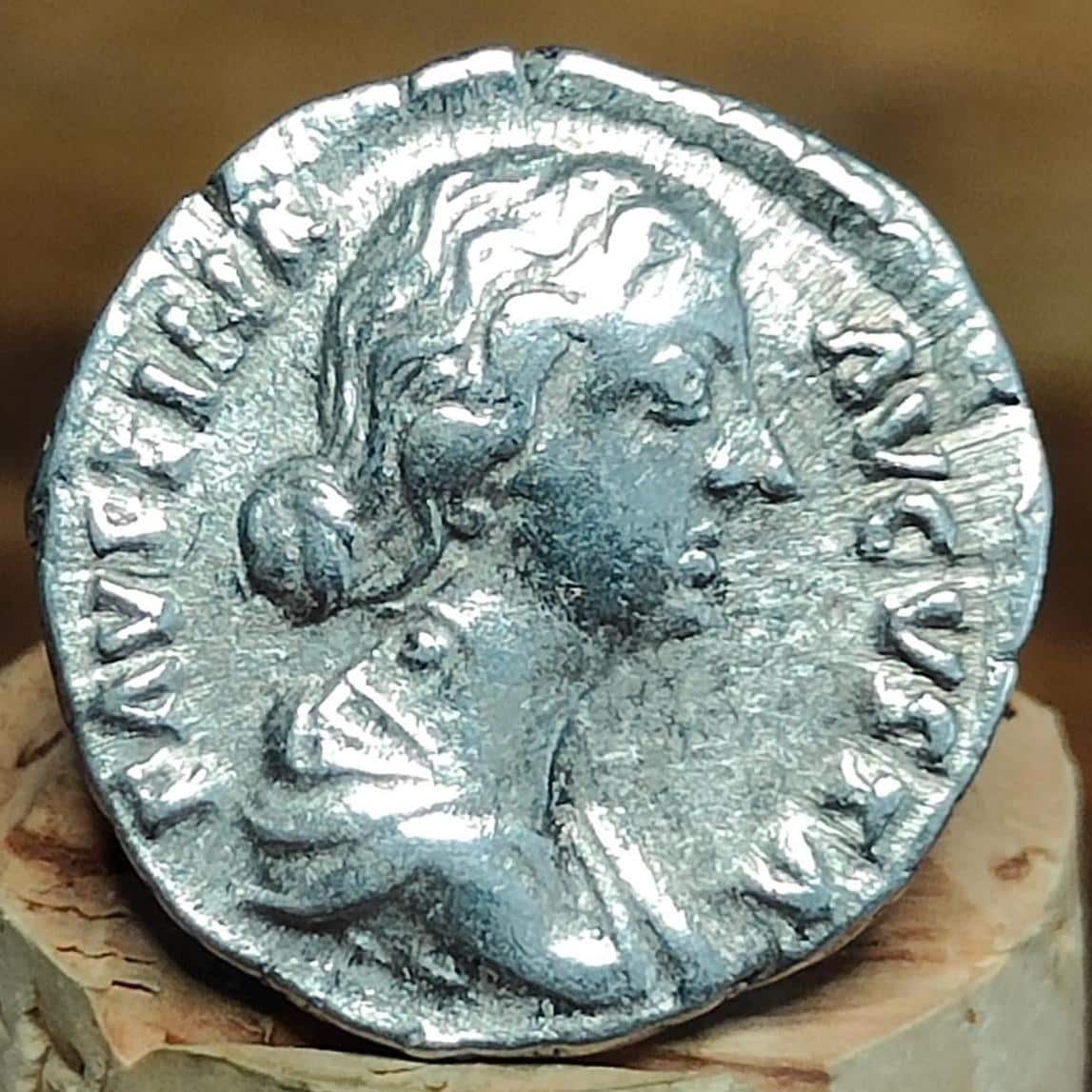 Faustina II Silver Denarius with Hilaritas reverse, 161-176 AD, Ancient roman coin