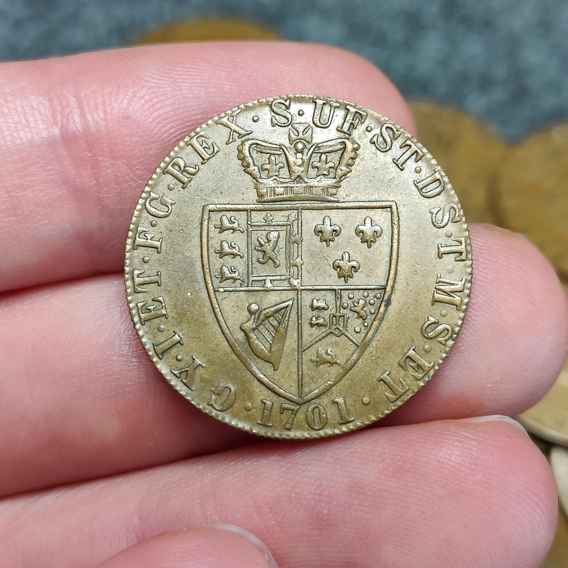 George III spade Guinea gaming token, dated 1701, Georgian brass jetton- Random Pick