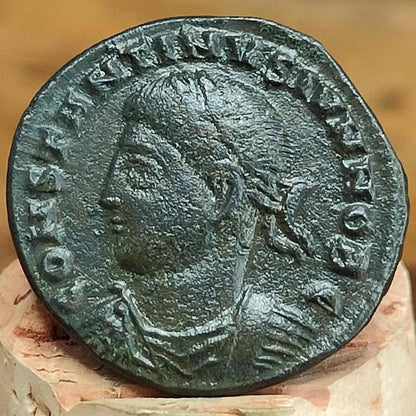 Constantine II coin with camp gate reverse, 337-340AD, high grade ancient roman follis