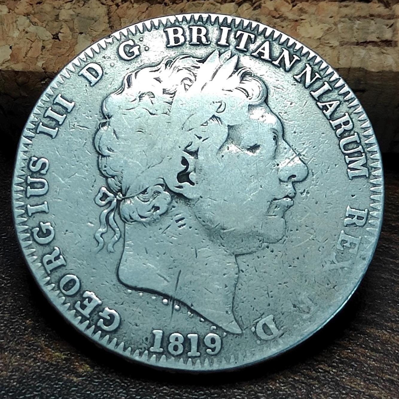 1819 King George III Silver Crown Coin, George and Dragon reverse