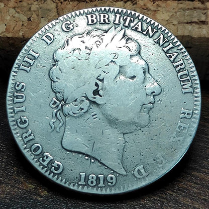 1819 King George III Silver Crown Coin, George and Dragon reverse