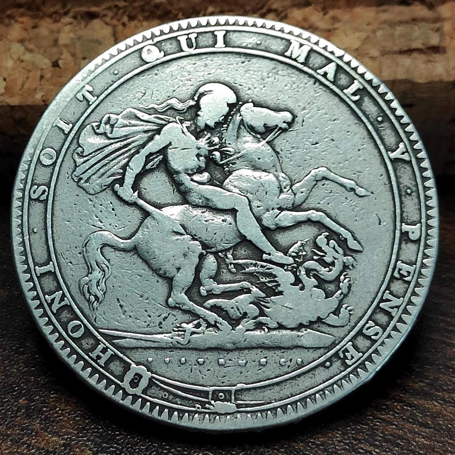 1819 King George III Silver Crown Coin, George and Dragon reverse