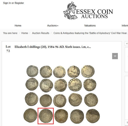 Elizabeth I Shilling from the Battle of Aylesbury Hoard, Tudor hammered silver coin, 1584 - 1586