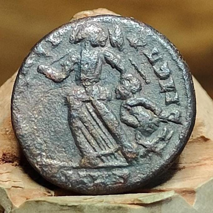 Theodosius II Roman coin with Victory and Captive reverse, 408-423AD, ancient nummus AE4