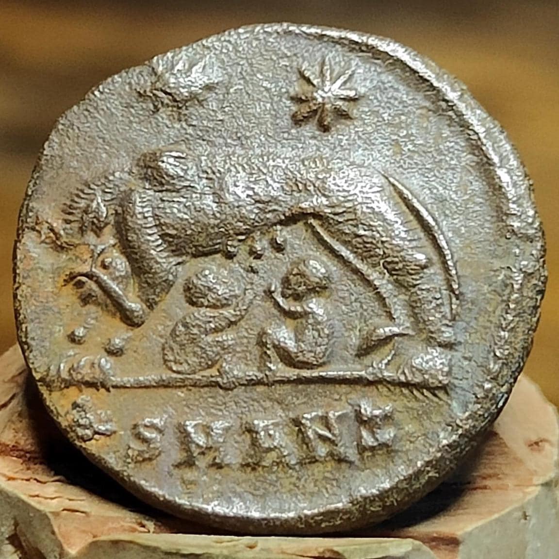 Roman commemorative coin with She Wolf reverse, 330-354AD, ancient Nummus