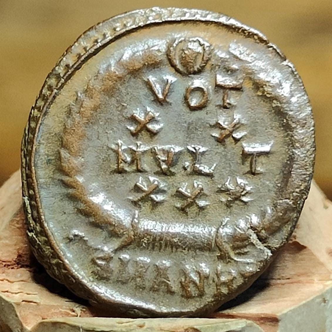 Constantius II Roman coin with votive wreath reverse, 337-361AD, ancient Nummus