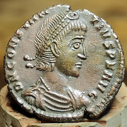 Constantius II Roman coin with votive wreath reverse, 337-361AD, ancient Nummus