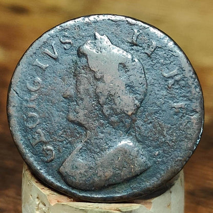 George II Farthing, dated 1734 - Georgian/ US colonial coin