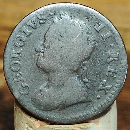 George II Farthing, dated 1754 - Georgian/ US colonial coin