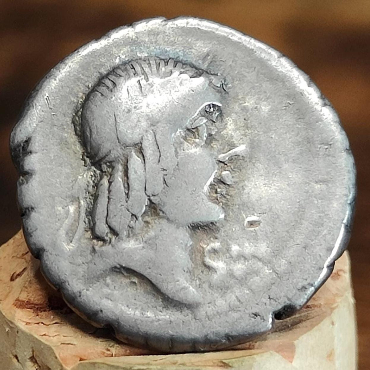 90BC Roman Republic Silver Denarius, L. Calpurinus Piso Frugi, with Apollo obverse, Ancient coin