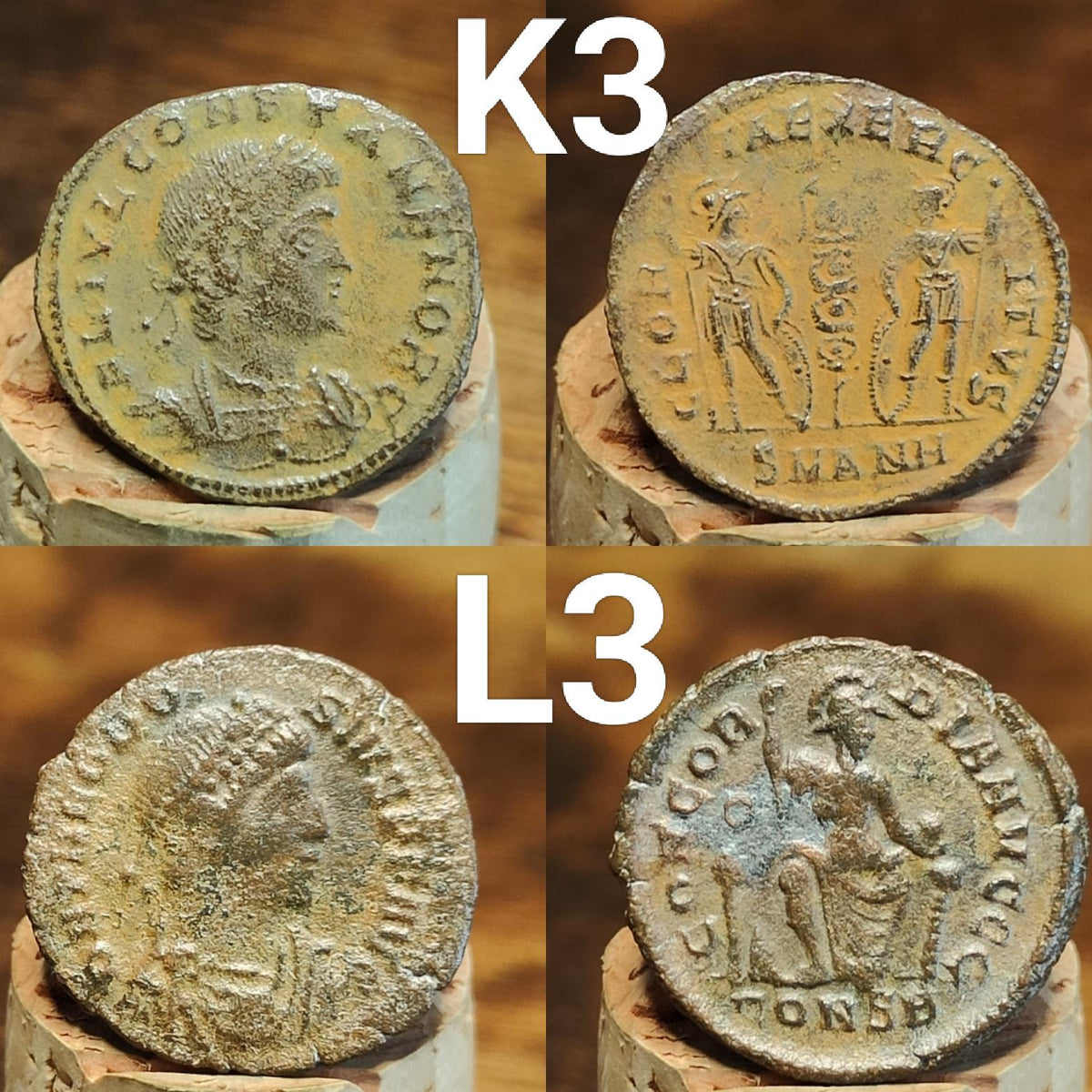 Genuine Roman coins, 4th century ancient Nummus