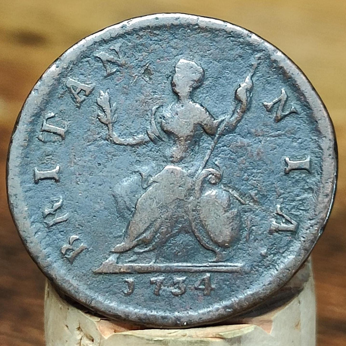 George II Farthing, dated 1734 - Georgian/ US colonial coin