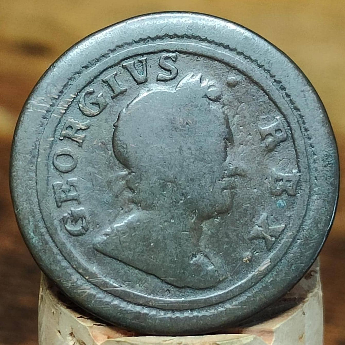 George I Farthing, dated 1719 - Georgian/ US colonial coin