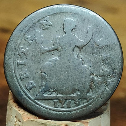 George I Farthing, dated 1719 - Georgian/ US colonial coin