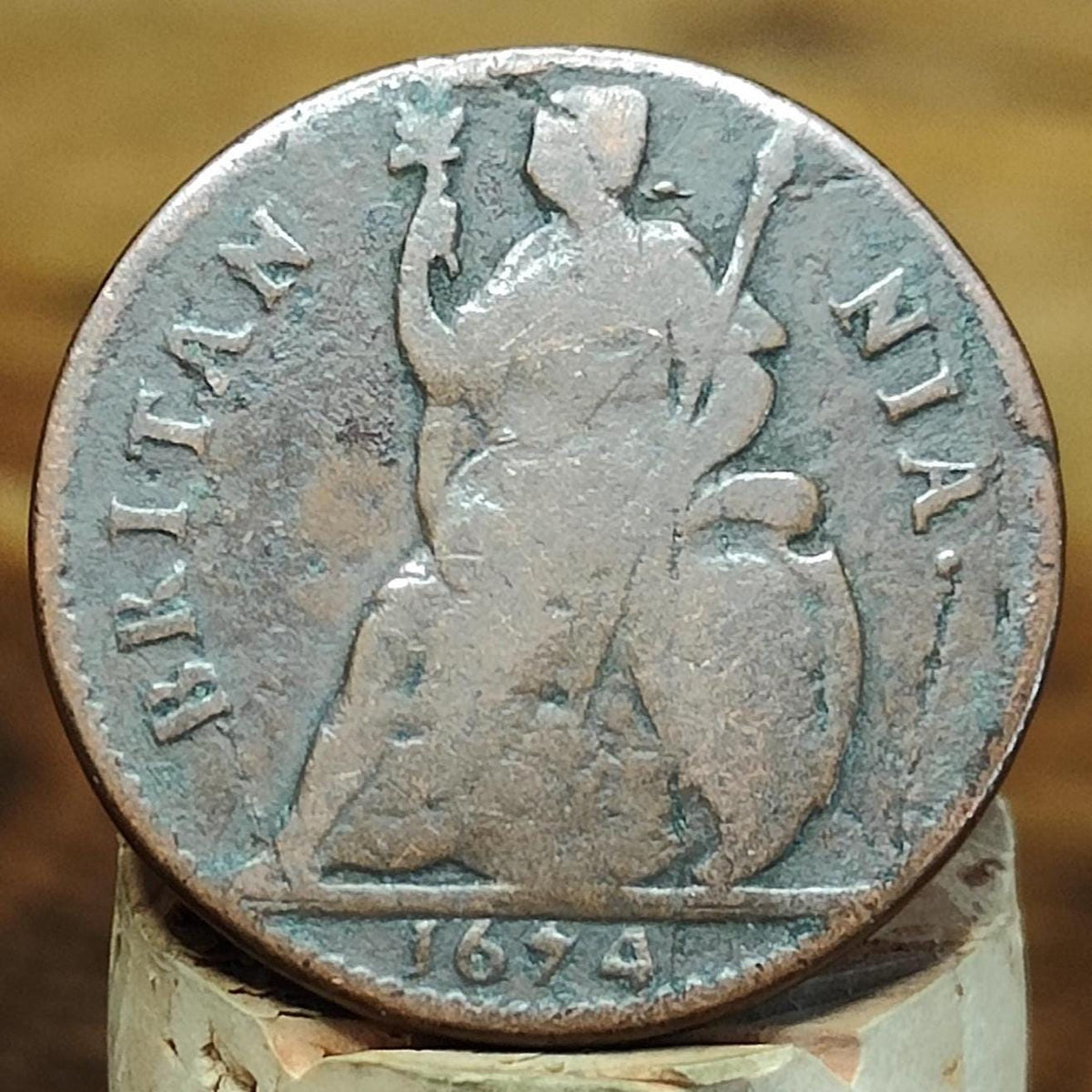 Charles II Farthing, dated 1674 - US colonial coin