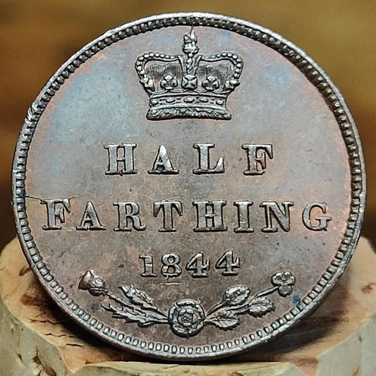 1844 Queen Victoria Half Farthing Coin, young Head