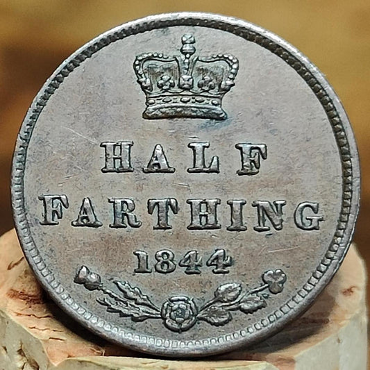 1844 Queen Victoria Half Farthing Coin, young Head