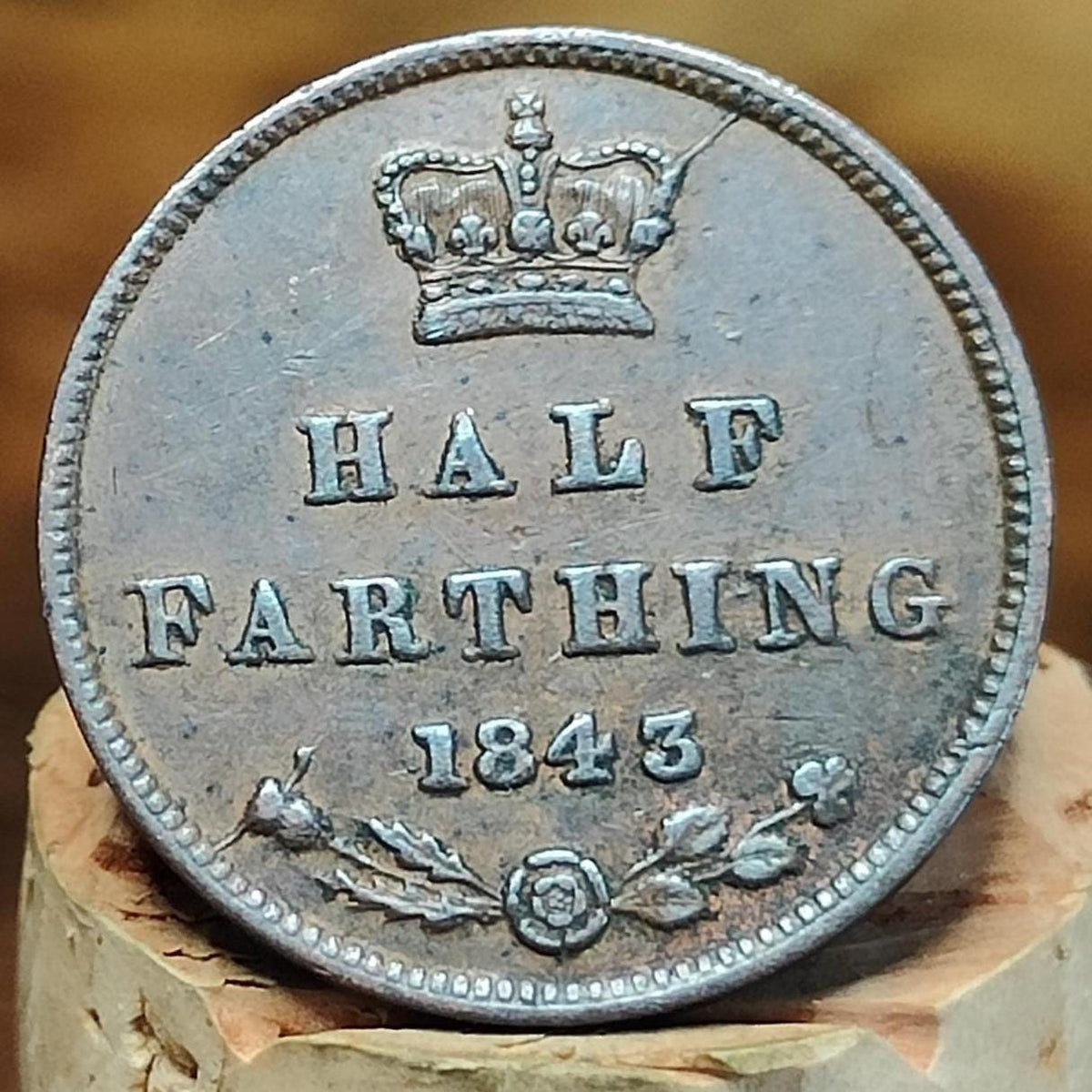 1843 Queen Victoria Half Farthing Coin, young Head