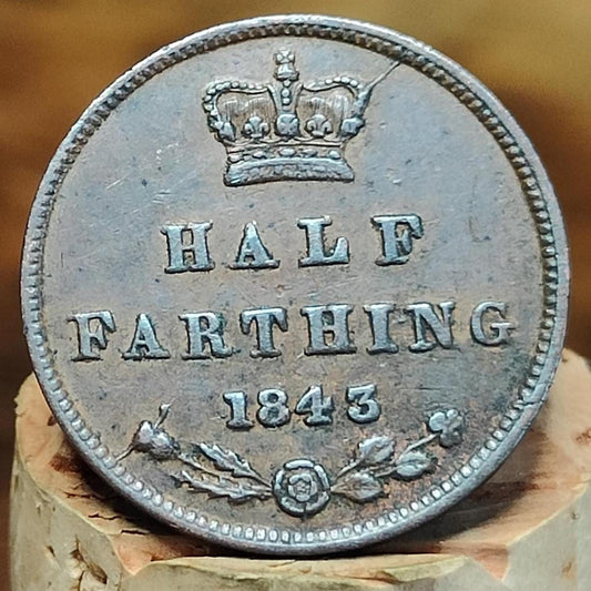 1843 Queen Victoria Half Farthing Coin, young Head
