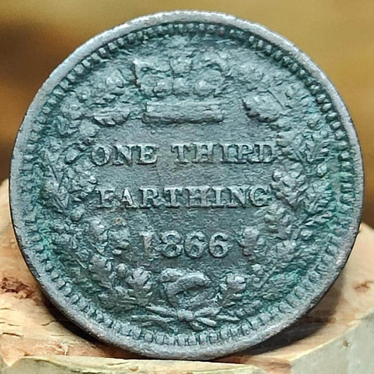 1866 Queen Victoria One Third Farthing Coin, Malta issue, bun head