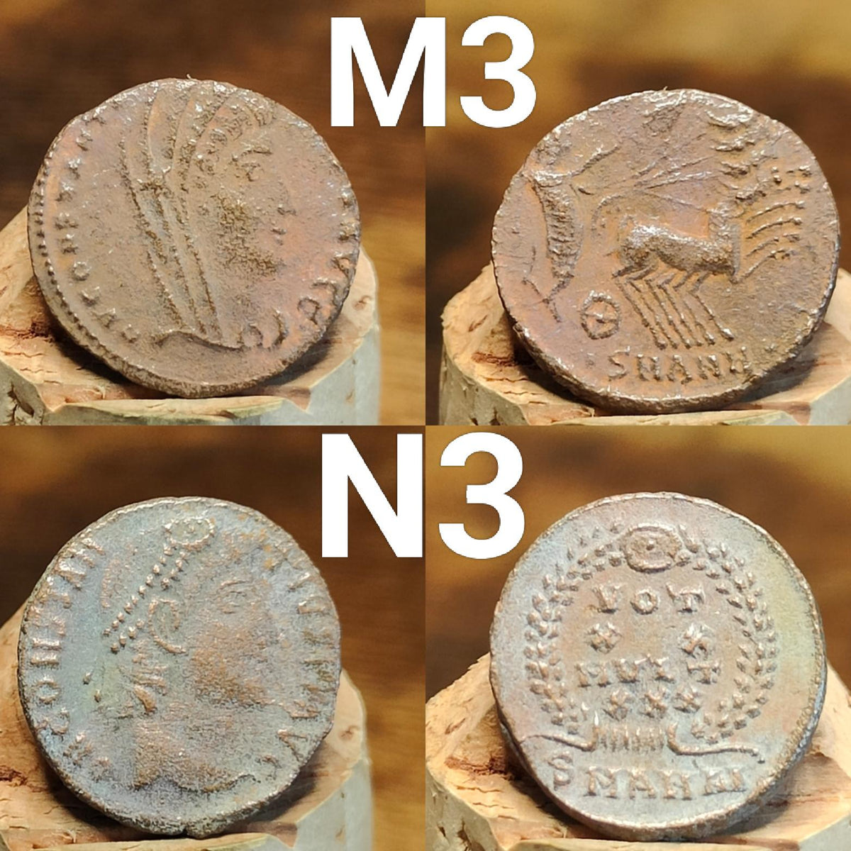Genuine Roman coins, 4th century ancient Nummus