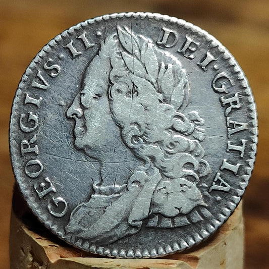 1757 King George II Silver Sixpence Coin older bust