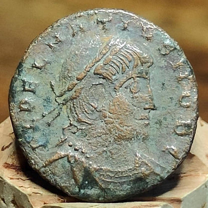 Delmatius Roman coin with Soldiers Reverse, 335 to 337AD, ancient nummus AE4- Scarce