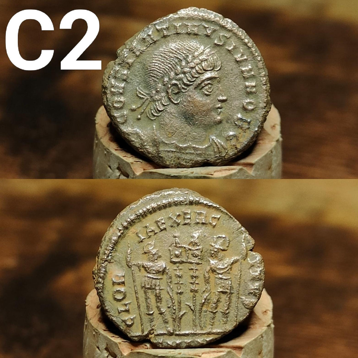 Cleaned Roman coins, ancient Nummus and Follis