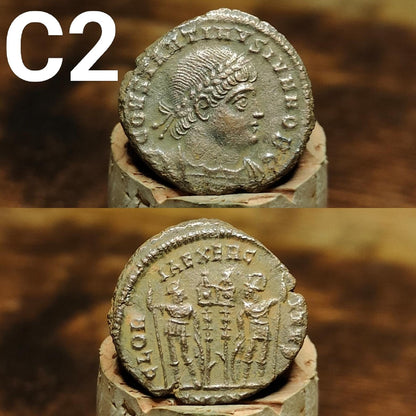 Cleaned Roman coins, ancient Nummus and Follis