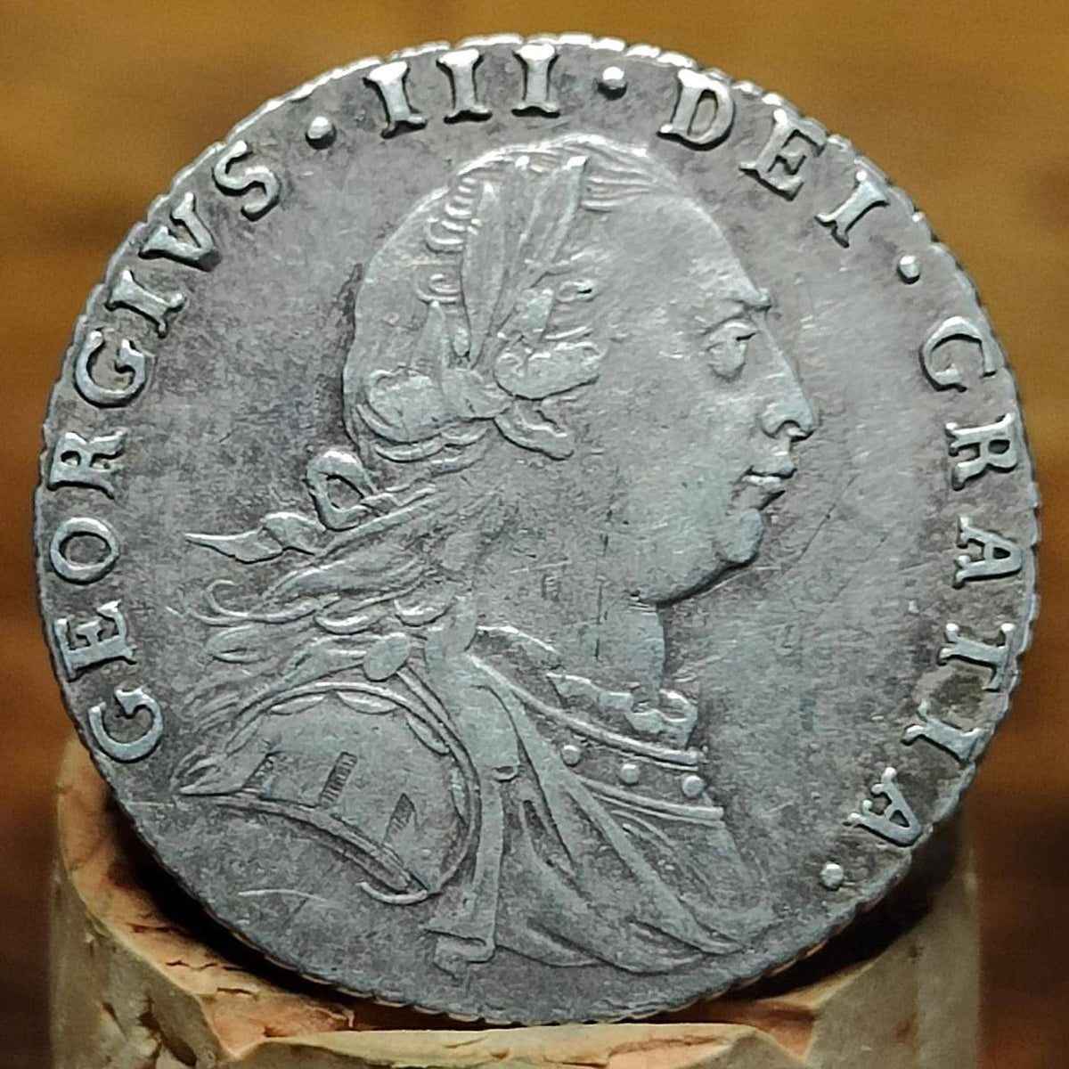 George III silver sixpence dated 1787 with no hearts- Georgian coin, US colonial