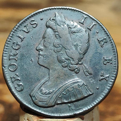 George II half Penny, dated 1734, Britannia reverse - Young bust, Georgian/ US colonial coin
