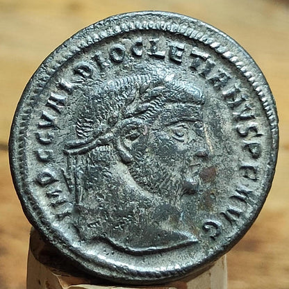 Diocletian Roman coin with god Genius reverse, 284-305AD ancient Silvered Follis