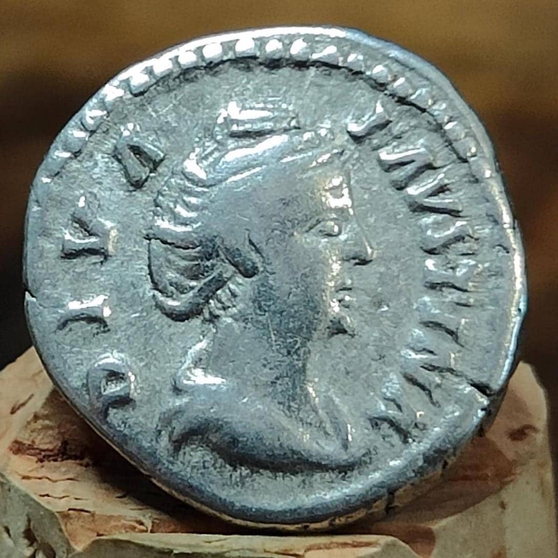 Faustina I Silver Denarius with Vesta reverse, 141-161AD Ancient roman coin