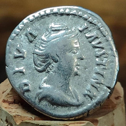 Faustina I Silver Denarius with Vesta reverse, 141-161AD Ancient roman coin