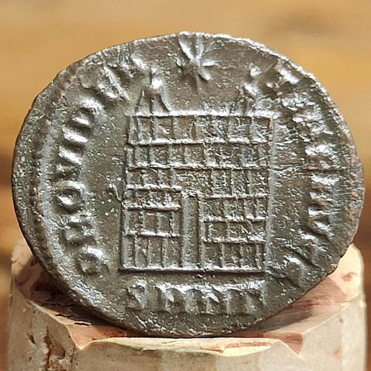 Constantine the great Roman coin with camp gate reverse, 306 to 337AD, ancient nummus AE3